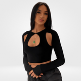 Top Cropped Preto de Manga Longa com Recortes – Dozier - VIEUX OFICIAL