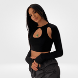 Top Cropped Preto de Manga Longa com Recortes – Dozier - VIEUX OFICIAL