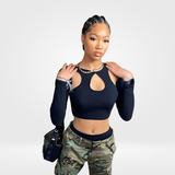 Top Cropped Preto de Manga Longa com Recortes – Dozier - VIEUX OFICIAL