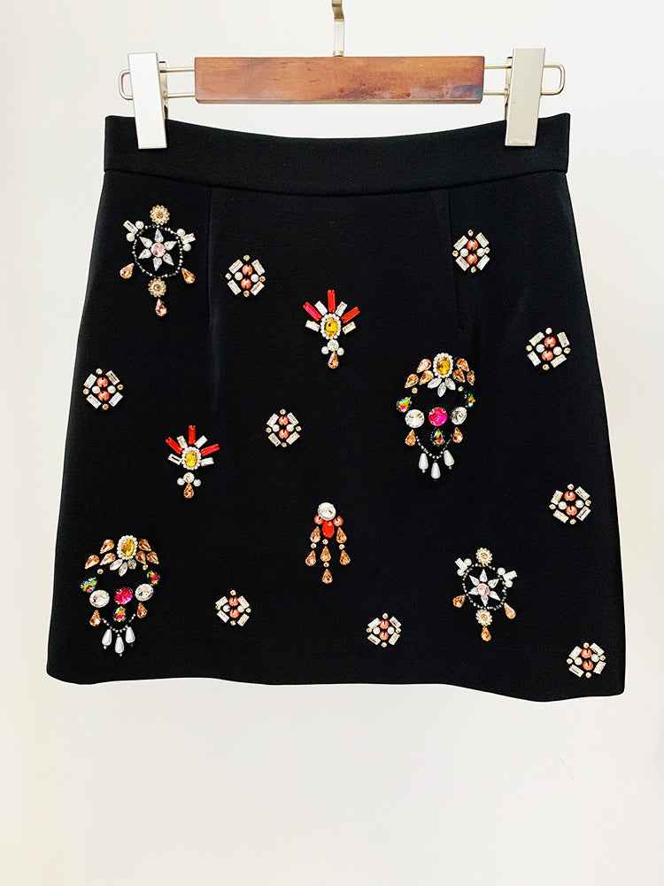 Conjunto Feminino Curto Preto com Pedrarias Bordadas e Manga Longa – Orné de Cristaux - VIEUX OFICIAL