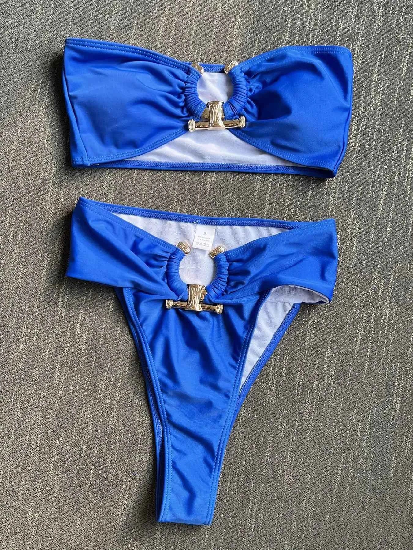 Conjunto Feminino de Biquíni com Top Faixa e Fivelas Douradas Orgânicas – Marion - VIEUX OFICIAL
