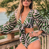 Conjunto Feminino de Biquíni Estampado com Top de Amarração e Calcinha Cintura Alta – Poulain - VIEUX OFICIAL