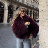 Casaco Feminino de Pelúcia Sintética com Gola Ampla – Gervais - VIEUX OFICIAL