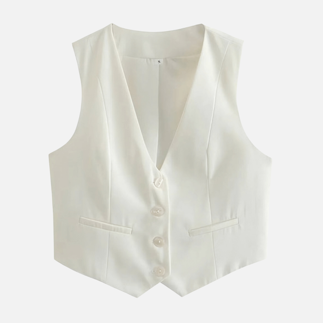 Colete Alfaiataria Feminino Branco com Botões Frontais e Decote V – Exécutif - VIEUX OFICIAL