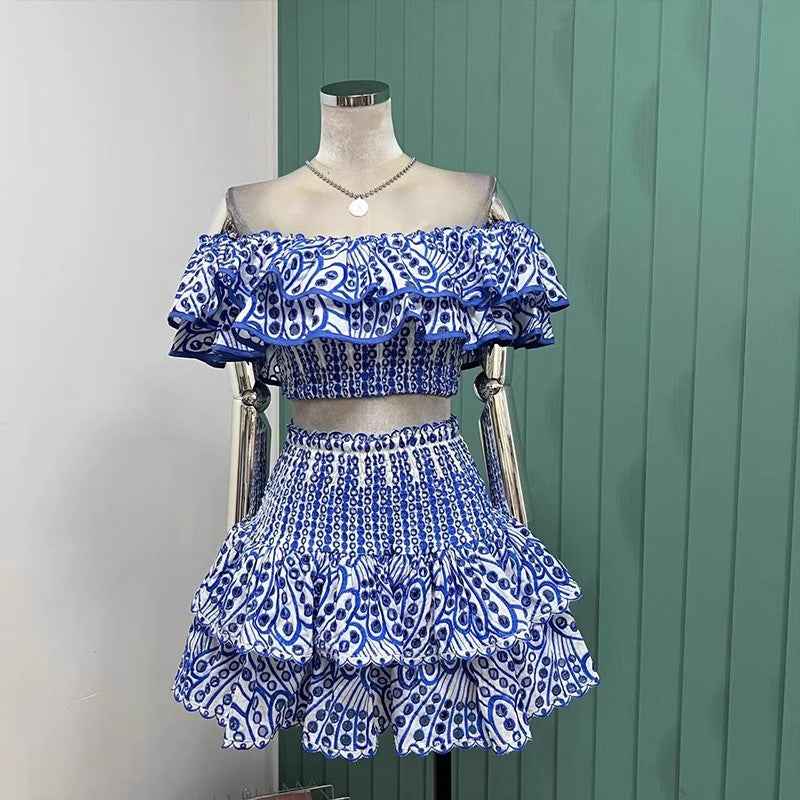 Conjunto Rosa com Laise Bordada, Babados e Lastex - Catherina - VIEUX OFICIAL