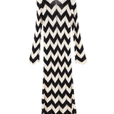 Saída de Praia Longa de Tricô com Estampa Chevron e Manga Sino – Cascade - VIEUX OFICIAL