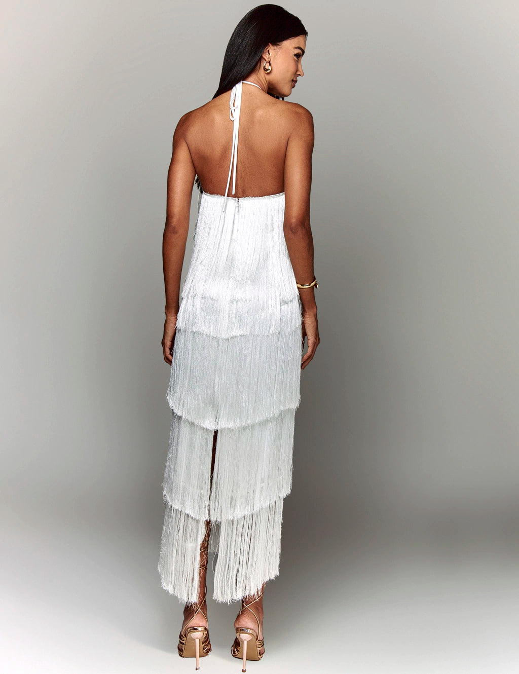 Vestido Feminino de Festa Elegante Longo Com Franjas Dourado - Montmartre - VIEUX OFICIAL
