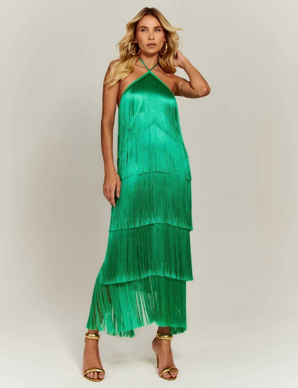 Vestido Feminino de Festa Elegante Longo Com Franjas Verde- Montmartre - VIEUX OFICIAL