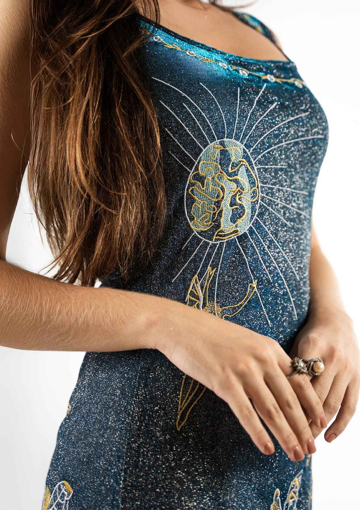 Vestido Feminino Curto Com Bordado e Fenda - Minuit - VIEUX OFICIAL