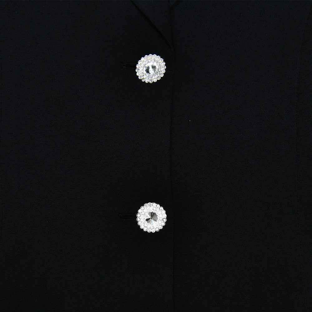 Vestido Blazer Curto Preto com Saia Plissada e Botões de Cristal – Boulud