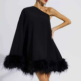 Vestido Curto One Shoulder com Plumas – Nuage - VIEUX OFICIAL