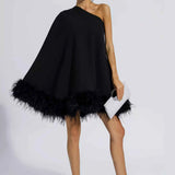 Vestido Curto One Shoulder com Plumas – Nuage - VIEUX OFICIAL
