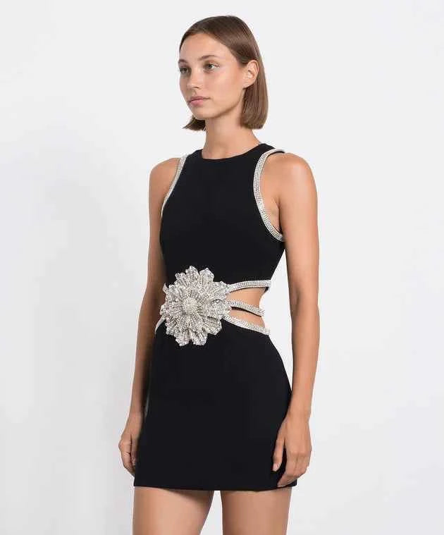 Vestido Curto Preto de Festa com Bordado Floral em Cristais e Recortes Laterais – Bouluds VIEUX OFICIAL