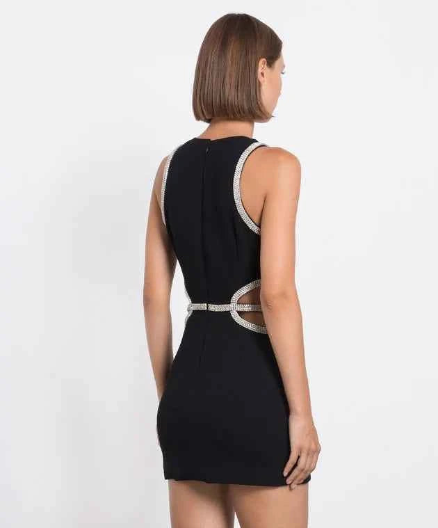 Vestido Curto Preto de Festa com Bordado Floral em Cristais e Recortes Laterais – Bouluds VIEUX OFICIAL
