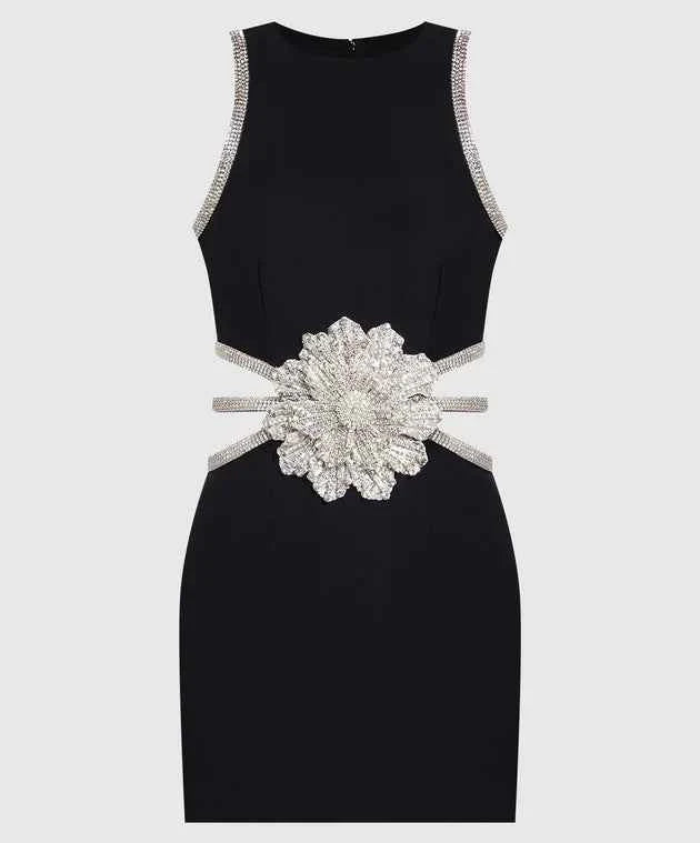 Vestido Curto Preto de Festa com Bordado Floral em Cristais e Recortes Laterais – Bouluds VIEUX OFICIAL
