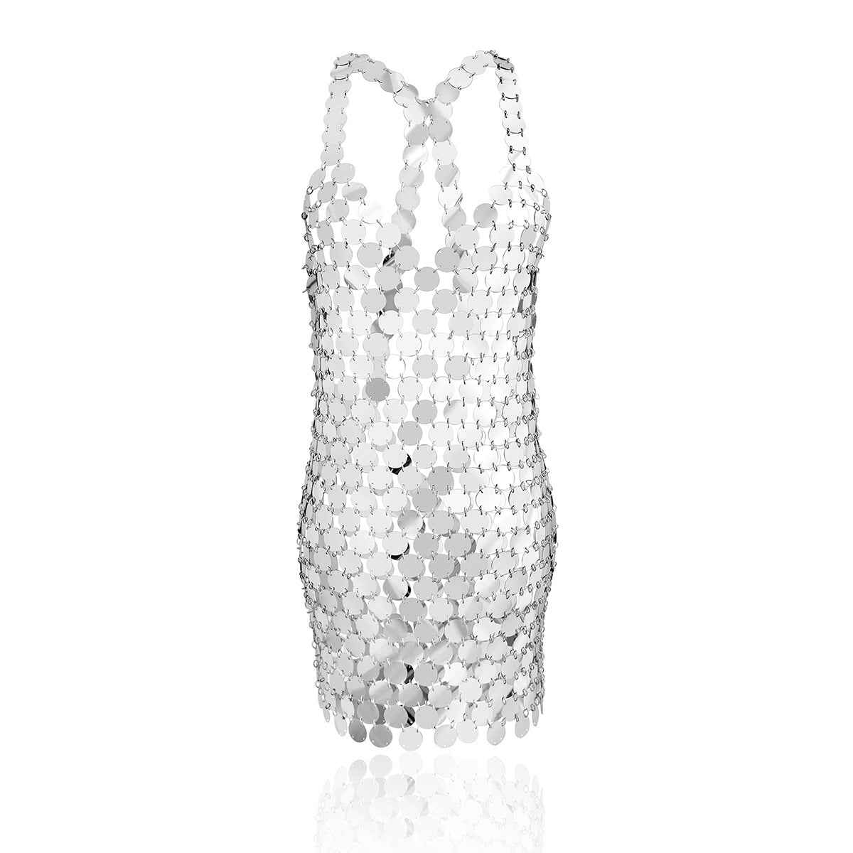 Vestido Curto com Paetês Metálicos e Decote Profundo - Breton VIEUX OFICIAL