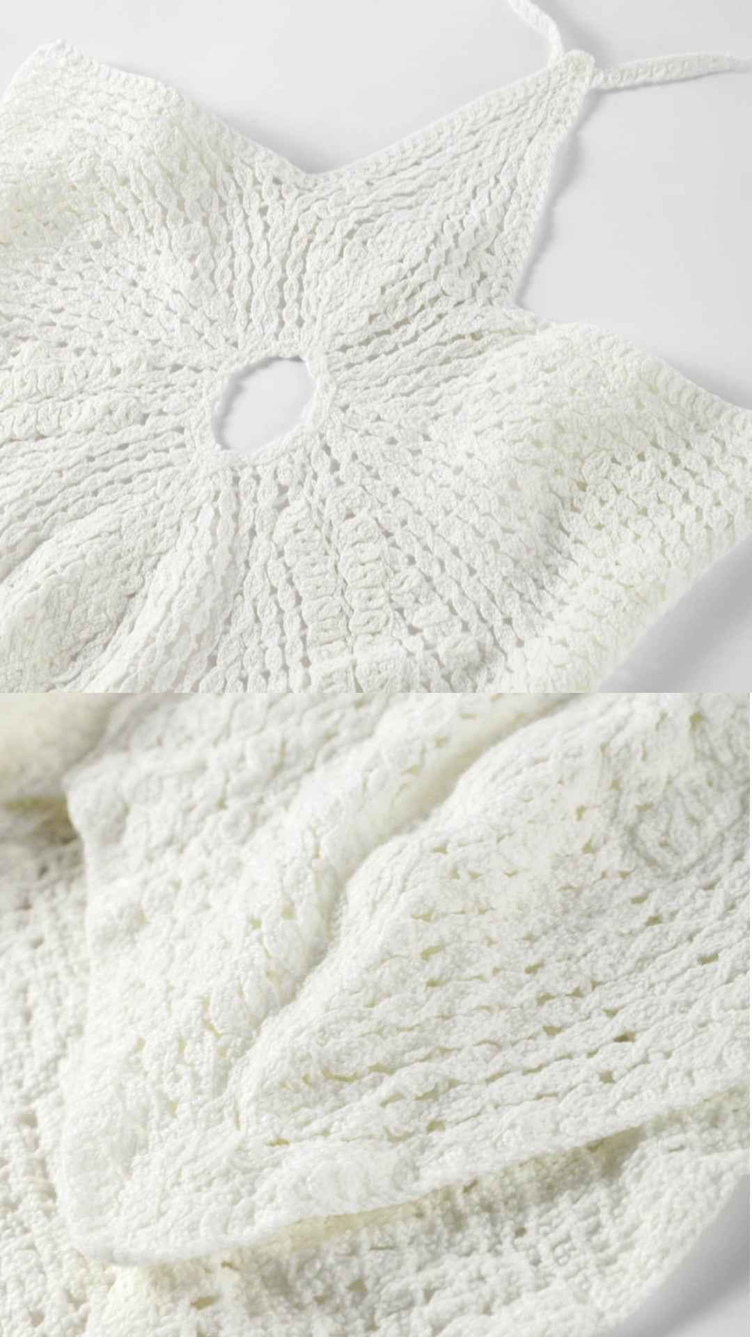 Vestido Curto de Crochê com Recortes Vazados e Flor 3D no Decote Halter – Charrier - VIEUX OFICIAL