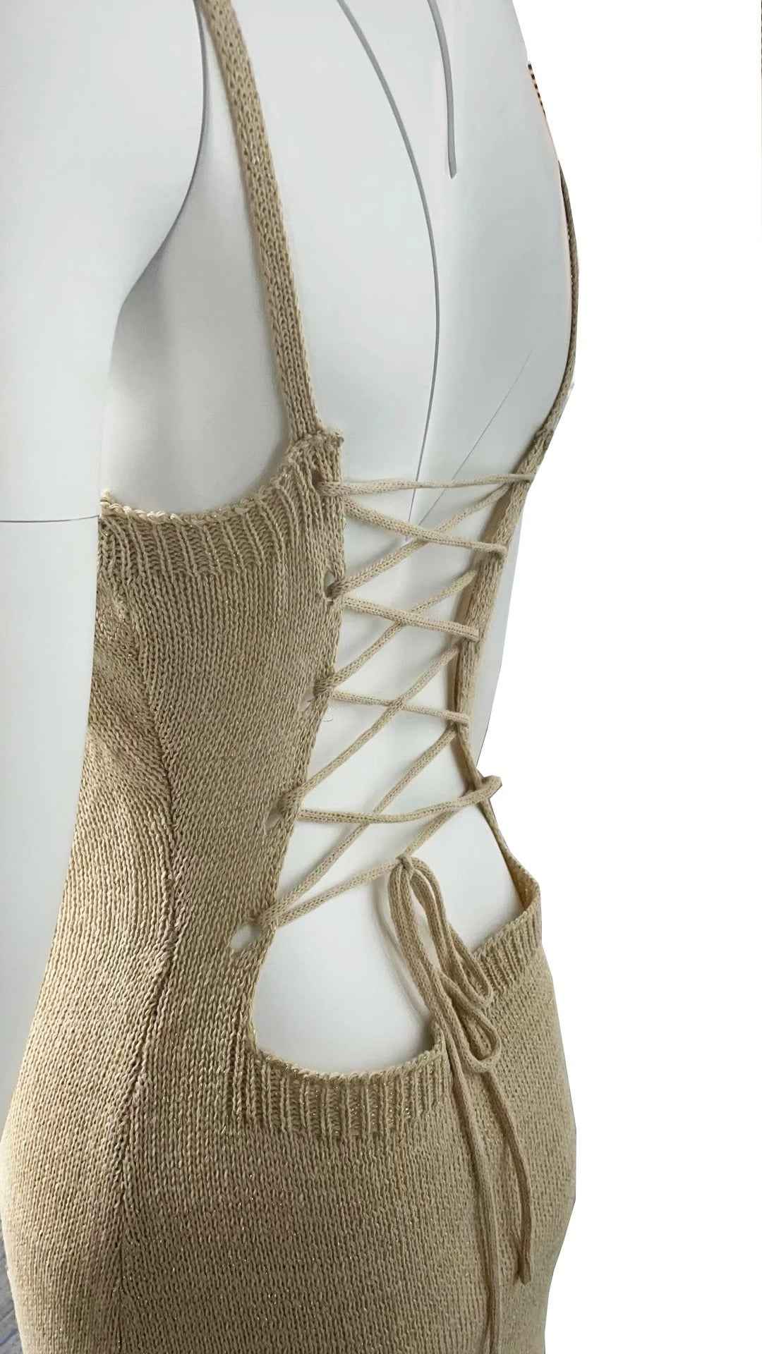 Vestido Longo Bege de Tricô – Royer VIEUX OFICIAL