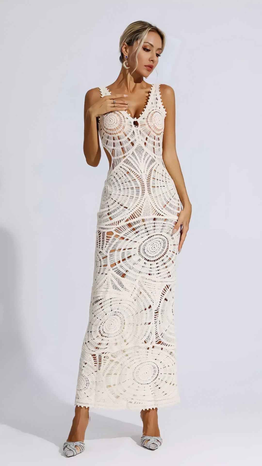 Vestido Longo Branco em Crochê - Piquet VIEUX OFICIAL