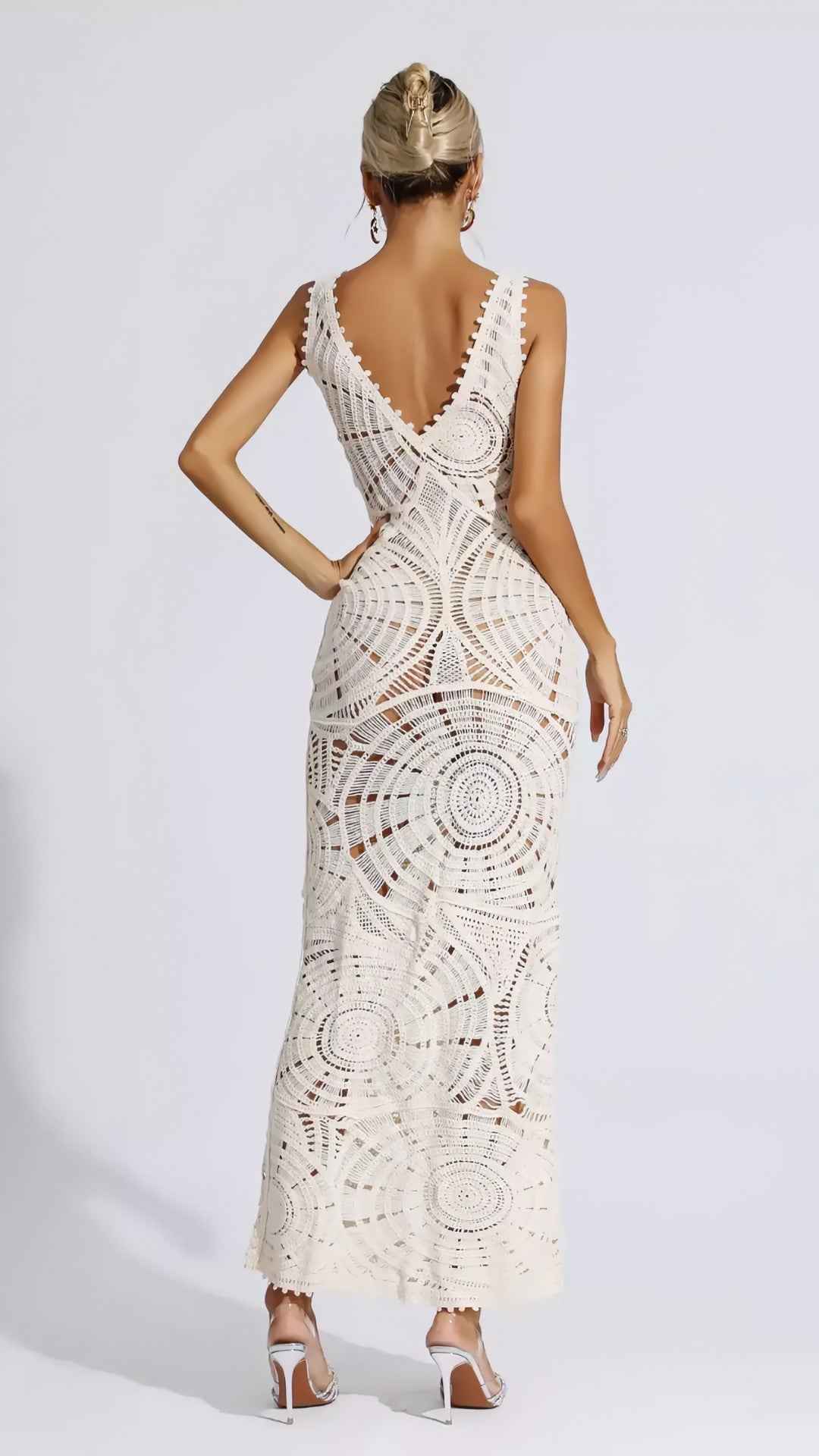 Vestido Longo Branco em Crochê - Piquet VIEUX OFICIAL