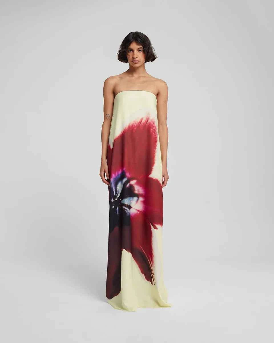 Vestido Longo Estampado Tomara que Caia em Seda com Caimento Fluido – Belleville VIEUX OFICIAL