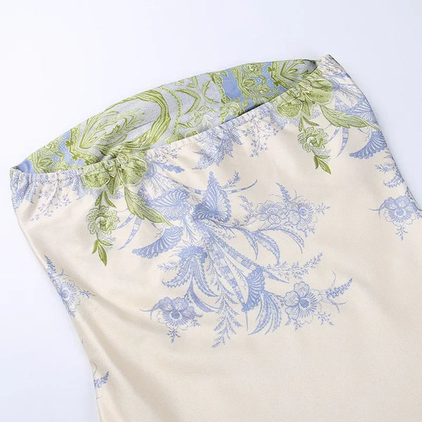 Vestido Longo Floral Tomara que Caia com Fenda Assimétrica e Babados – Fleurisse VIEUX OFICIAL