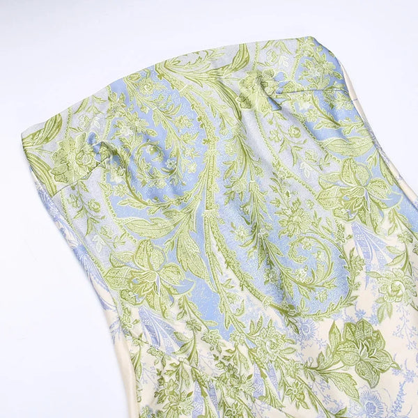 Vestido Longo Floral Tomara que Caia com Fenda Assimétrica e Babados – Fleurisse VIEUX OFICIAL