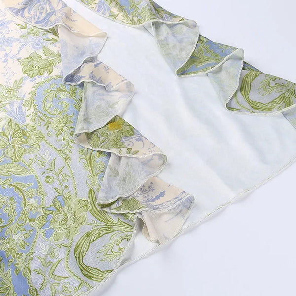 Vestido Longo Floral Tomara que Caia com Fenda Assimétrica e Babados – Fleurisse VIEUX OFICIAL
