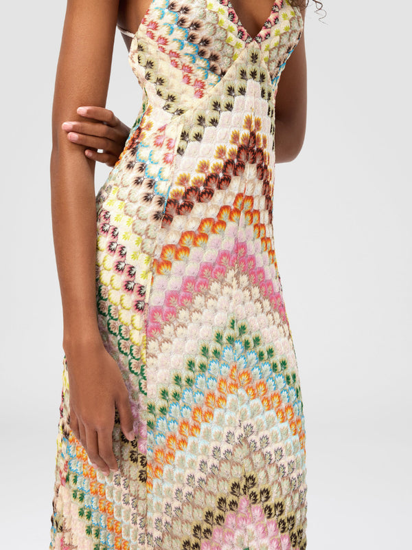 Vestido Longo de Tricô Chevron Colorido Costas Nuas – Positano VIEUX OFICIAL