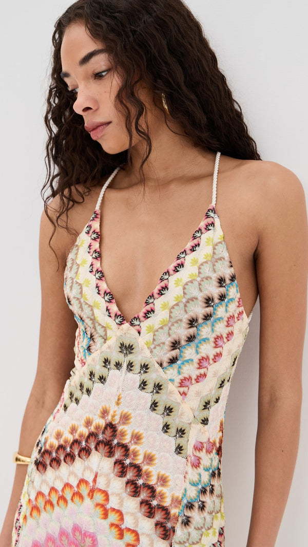 Vestido Longo de Tricô Chevron Colorido Costas Nuas – Positano VIEUX OFICIAL