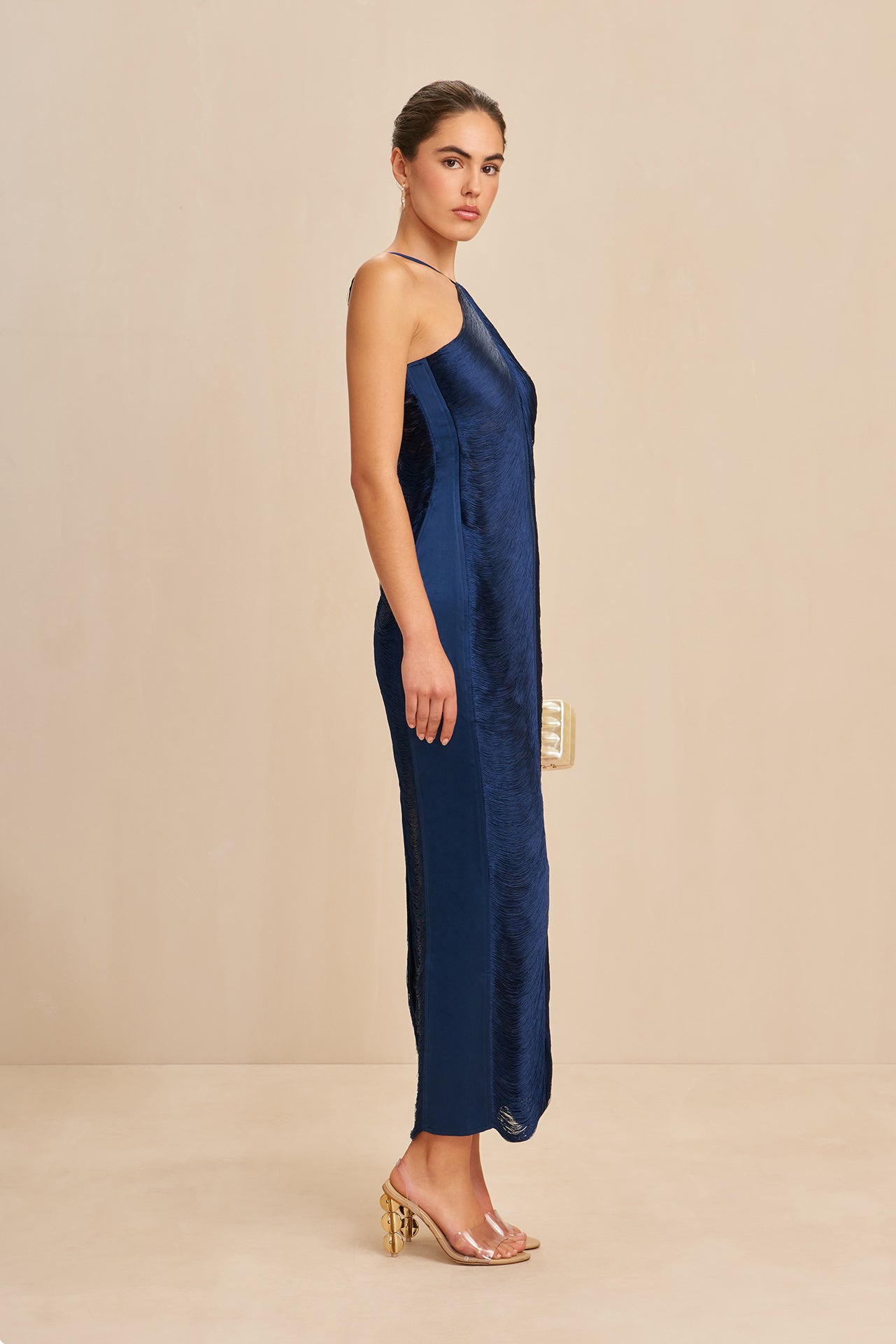 Vestido Perrot longo azul em franjas VIEUX OFICIAL