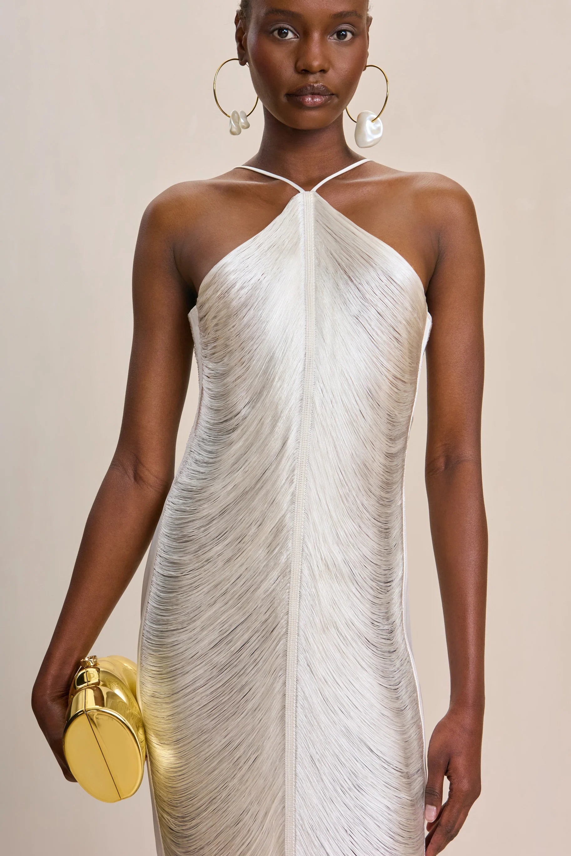 Vestido Perrot longo branco em franjas VIEUX OFICIAL