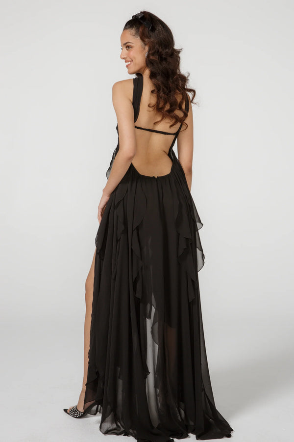 Vestido de Festa Longo com Mangas Bufantes e Saia em Camadas – Étoile VIEUX OFICIAL