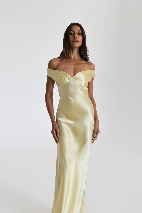 Vestido de Festa Longo de Cetim com Decote Coração Ombro a Ombro – Cannes VIEUX OFICIAL