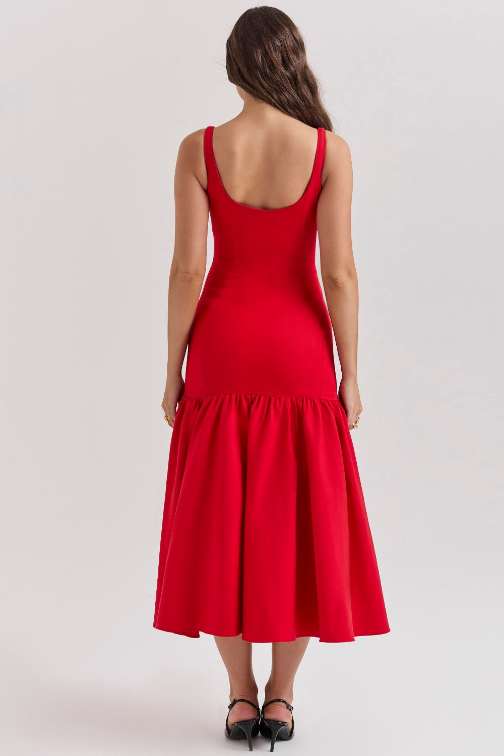 Vestido de Festa Midi Estruturado com Corpete Justo e Saia Balonê Escultural – Rouge VIEUX OFICIAL