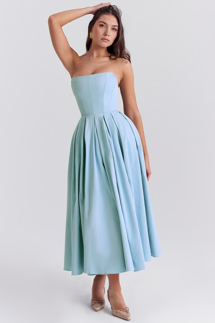 Vestido de Festa Midi Tomara que Caia com Corpete Estruturado e Saia Godê – Fiancée VIEUX OFICIAL
