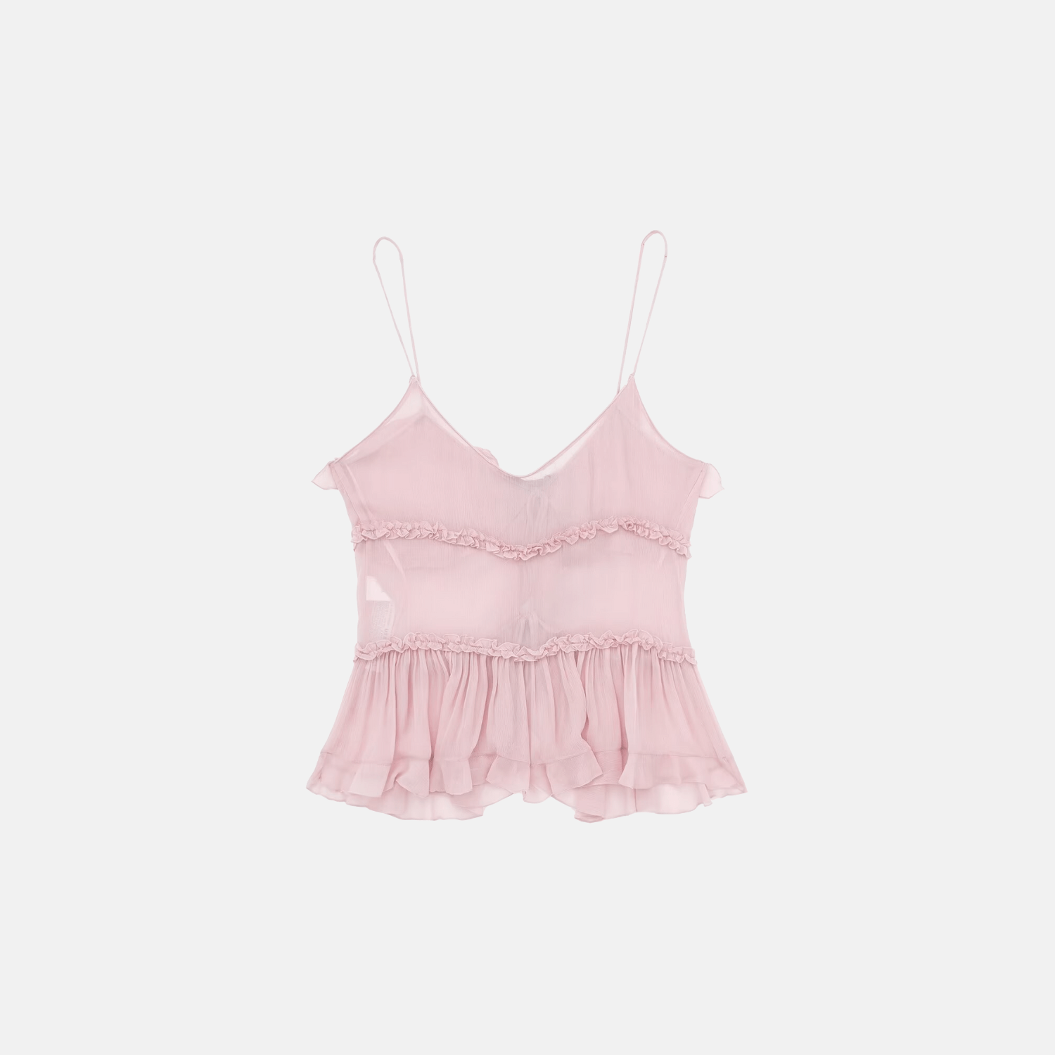 Blusa Preta em Chiffon Transparente com Alças Finas e Babados – Cécélia VIEUX OFICIAL