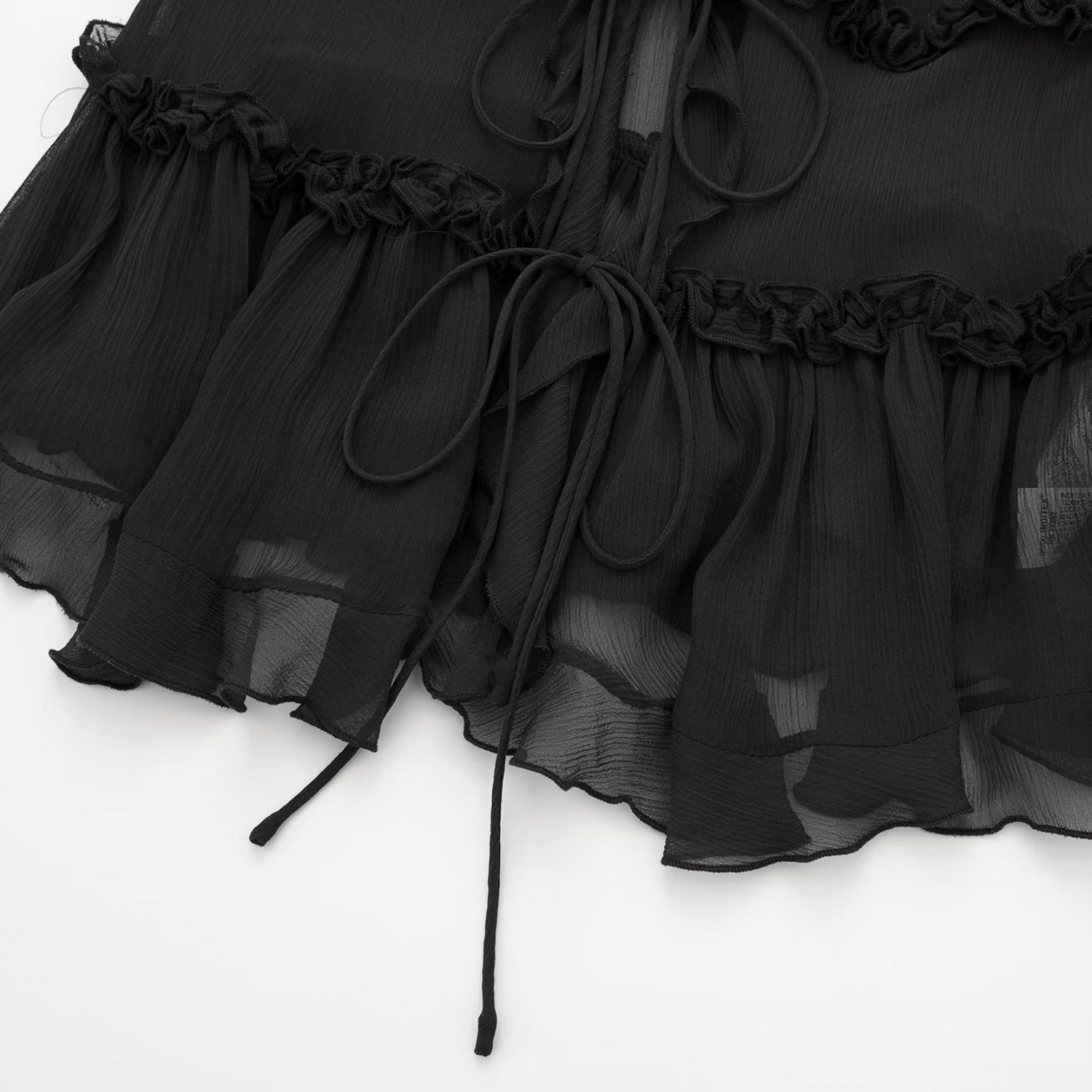 Blusa Preta em Chiffon Transparente com Alças Finas e Babados – Cécélia VIEUX OFICIAL