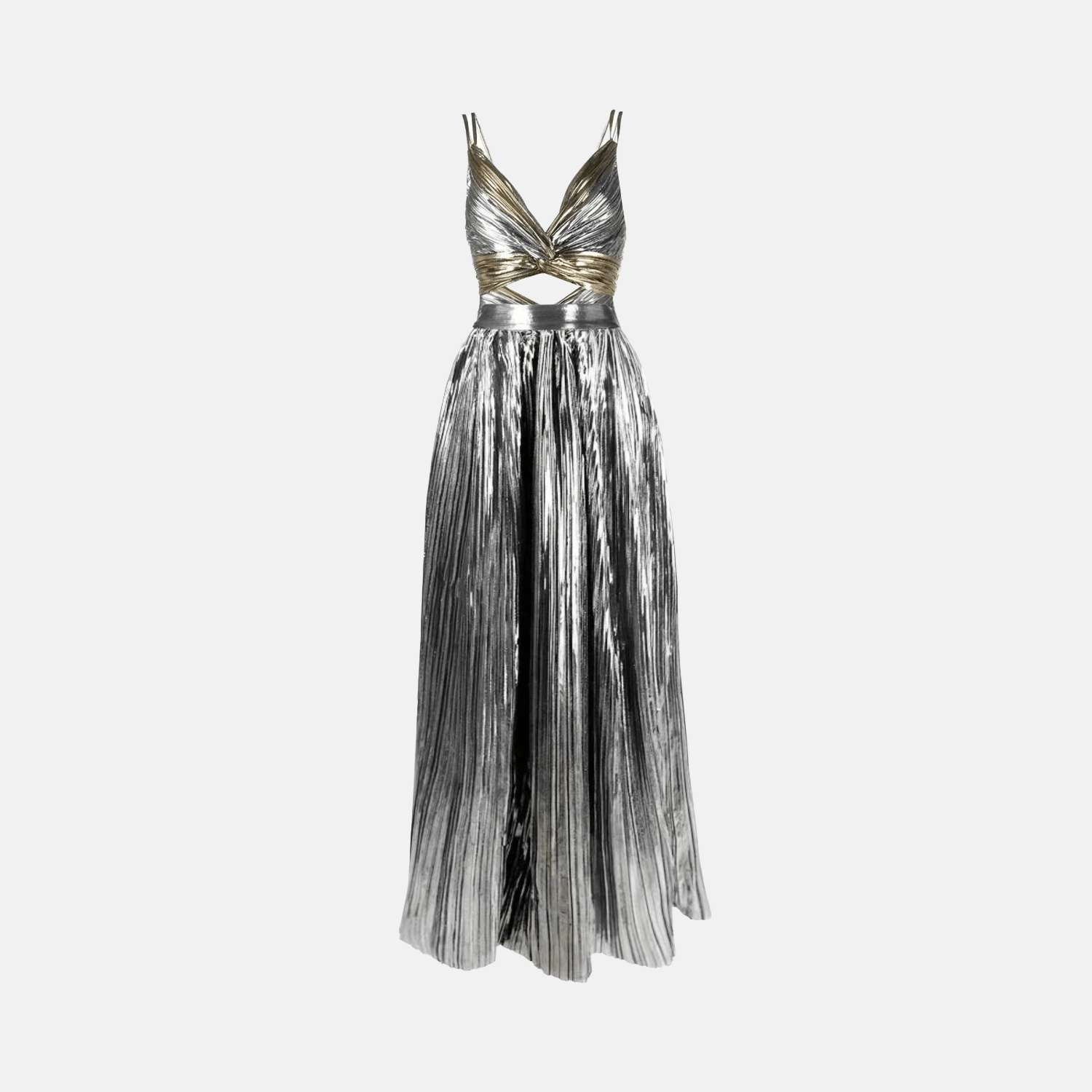 Conjunto Feminino de Festa com Body Metalizado Dourado e Prata e Saia Longa Plissada Prateada – Rivière - VIEUX OFICIAL