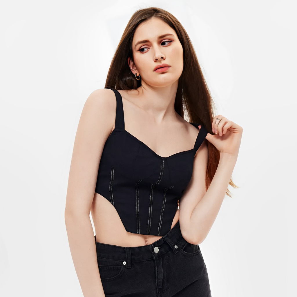 Top Cropped Preto Estruturado Estilo Corset – Emilie - VIEUX OFICIAL