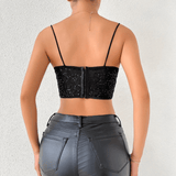 Top Cropped Preto de Tule com Lantejoulas Estilo Corset – Vaccares - VIEUX OFICIAL
