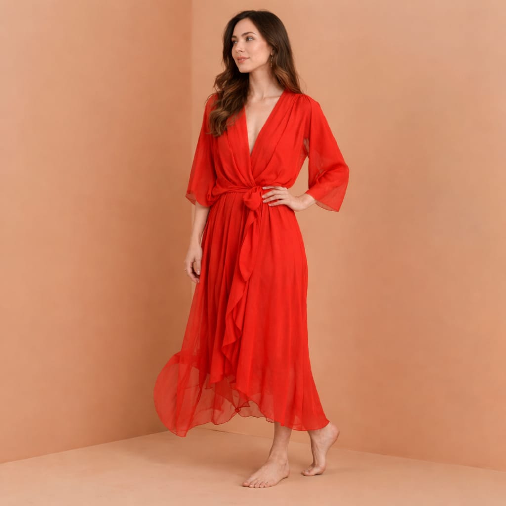 Vestido midi vermelho Fantine para casamento à noite