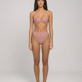 Biquíni feminino Aubeline listrado vermelho e off-white – vista frontal