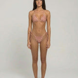 Biquíni feminino Domitille listrado terracota e off-white – vista frontal