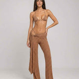 Conjunto Feminino Estampado com Top Triângulo e Calça Flare de Cintura Baixa – Philippine