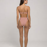 Biquíni feminino Aubeline listrado vermelho e off-white – vista posterior