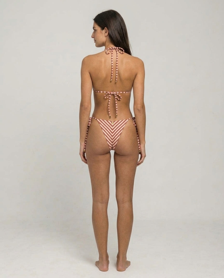 Biquíni feminino Domitille listrado terracota e off-white – vista posterior