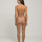 Biquíni feminino Domitille listrado terracota e off-white – vista posterior