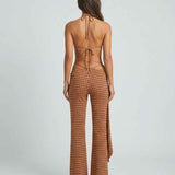Conjunto Feminino Estampado com Top Triângulo e Calça Flare de Cintura Baixa – Philippine