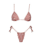Biquíni feminino Domitille listrado terracota e off-white – flat lay técnico